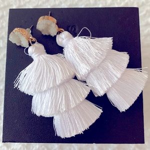 White Quartz & Tassel Earrings 3”